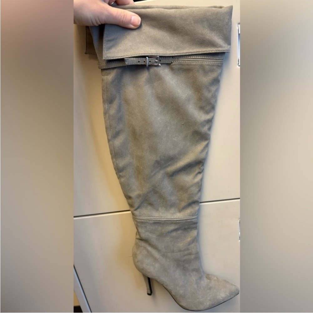 Chinese Laundry Kristin Cavallari Grey Faux Suede Over The Knee Heeled Boots - 6 - Picture 3 of 7